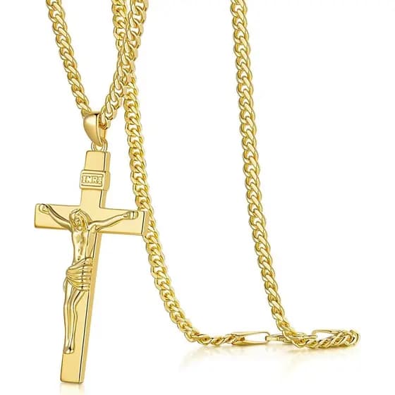 Colares de Cruz em Ouro 14K para Homens, Corrente de Ouro para Colar de Cruz Masculino, Colar de Crucifixo Versátil e At