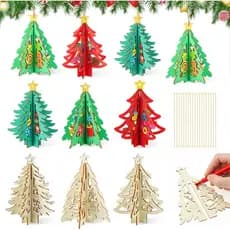 Chunful 72 Peças de Artesanato em Madeira para Árvore de Natal, Placas 3D de Árvore de Natal DIY, Recortes de Madeira Nã
