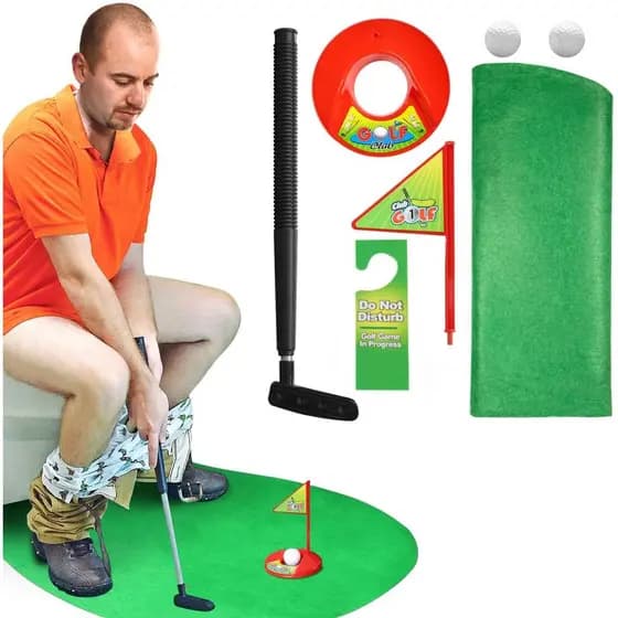 Conjunto de Jogo de Golfe para Banheiro Novelty Place - Pratique Mini Golfe em Qualquer Banheiro - Presentes Engraçados