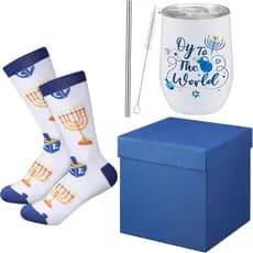 Skylety 3 Peças de Presentes Judaicos de Hanukkah para Mulheres e Homens, Meias de Hanukkah, Caneca Térmica de Aço Inoxi