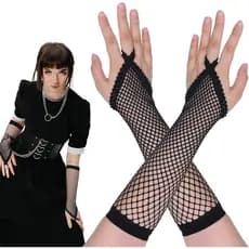 Luvas sem dedos de rede preta para mulheres, 1 par de mangas de braço de rede, luvas de rede longas, luvas de malha, rou