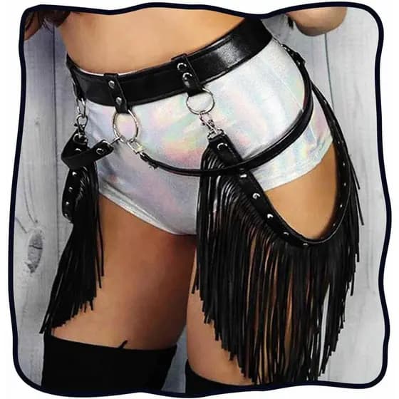 Cinto de Franjas DRESBE Cowgirl, Acessórios de Couro com Borlas Pretas para Mulheres