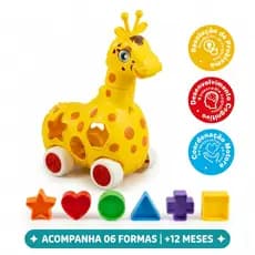 Girafa Lola Kendy Encaixe 6 Formas Rodas Educativo +12m