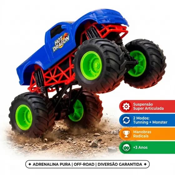 Carrinho Brinquedo Monster Truck Hot Dragon Suspensão +3