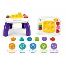 Mesa Didática Bebê Engrenagens 6 Formas com Som Kendy +12m