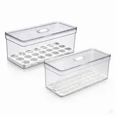 Kit 2 Organizadores Geladeira Grande 6,8L Legumes, Frutas e Verduras e Porta Ovos Grande 40un