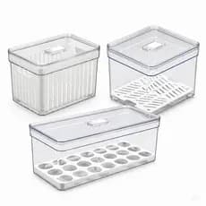 Kit Trio Organizador de Geladeira - Organizador com Tela + Organizador com Cesta Ventilada + Porta Ovos 40un Hermético