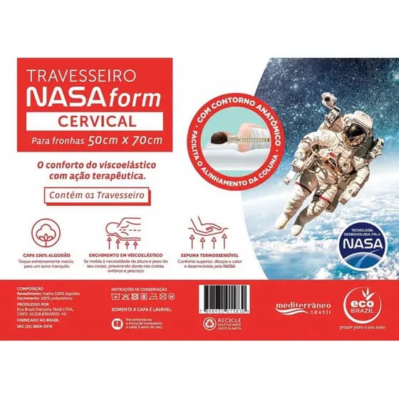 Travesseiro Cervical Anatômico EcoBrazil Espuma Da Nasa Ergonômico Alinhamento Da Coluna Envio Rápido
