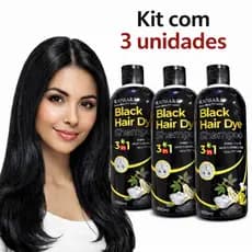 Kit com 3 Shampoo Tonalizante Preto Grande 500 Ml Kaissara  Tintura Preta Para Cabelos cobre o Branco Original