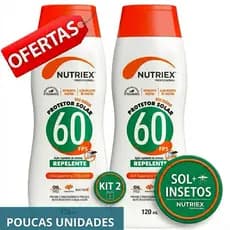 Kit 2 Protetor Solar Fps 60 Ação Repelente 120ml Nutriex 1/3 UVA UVB Bloqueador Solar Fator 60 - Resistente à Água