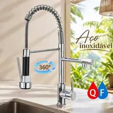 Torneira De Cozinha Gourmet Alça Única Com Extensor De Spray Tubo De Água Flexível Superior Prateado Para Ajuste