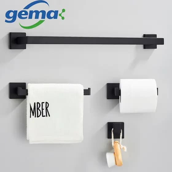 Kit Acessórios Para Banheiro Inox Quadrado Porta Papel,Suporte Toalha E Ganchos De Parede,40cm Preto