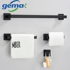 Kit Acessórios Para Banheiro Inox Quadrado Porta Papel,Suporte Toalha E Ganchos De Parede,40cm Preto