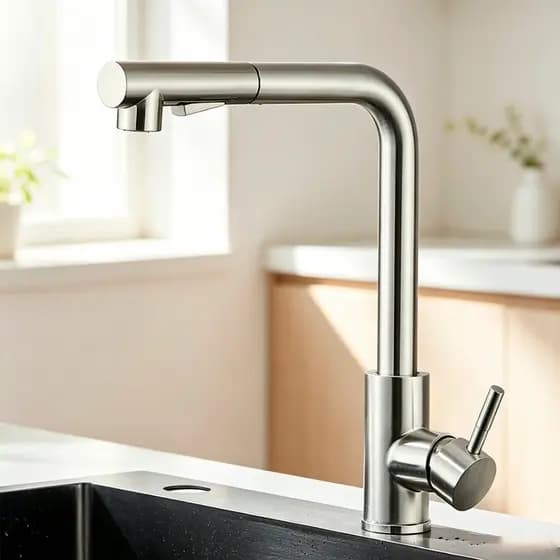 Torneira Cozinha Bancada Gourmet Extensível Misturador Inox Cor Prateado Escovado/Preto
