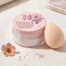 Pó Rosa Mosqueta Translúcido, Esponja Maquiagem- Pó Facial Solto 15g Fenzza