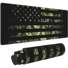 Mousepad Grande para Jogos, Bandeira Americana com Camuflagem, Mousepad XL com Costura, Base Impermeável e Antiderrapant