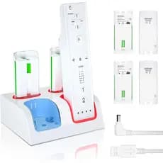 Carregador de Controle Wii e Bateria Recarregável - Pacote com 4 Baterias de 2800mAh para Controle Wii, Estação de Carre