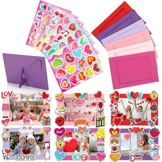 Kit de Artesanato para Porta-Retratos do Dia dos Namorados, 24 Peças, Kit DIY de Porta-Retratos com Adesivos de Coração