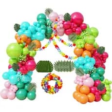 Kit de Arco de Balões Tropicais 161 peças, Tema Havaiano, Balões de Confete Rosa Dourado, Folhas de Palmeira Luau, Flore