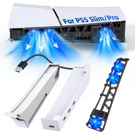 Suporte Horizontal e Ventilador de Resfriamento FASTSNAIL para Console PS5 Pro/Slim, Velocidade Automática do Ventilador