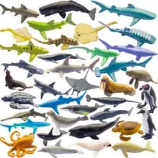 37 peças de miniaturas de animais marinhos, incluindo animais como tubarões realistas, baleias, polvos, tartarugas, ping