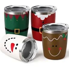 NatuBeau Conjunto de Presente de Natal com 4 Peças, Mini Copos de Shot com Meia de Natal, Tampas e Canudos, Copos de Nat