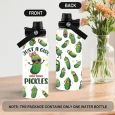 Presentes de Pepino para Mulheres, Garrafa Térmica de 32 oz, Copo "Apenas uma Garota que Adora Pepinos", Garrafas de Águ