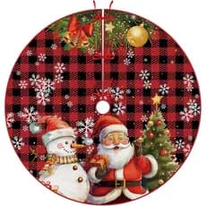 Saia para Árvore de Natal, Saias para Árvore de Natal com Papai Noel e Boneco de Neve, Tapete de Natal Clássico em Xadre