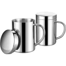 Canecas de Metal de Aço Inoxidável com Parede Dupla de 13,5 oz - Isoladas para Café e Chá, com Tampa e Alça para Camping