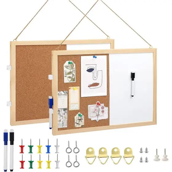 Conjunto de 2 Painéis: Painel de Cortiça e Painel Branco - 15,7 x 12 polegadas, Painel Combinado de Quadro Branco e Pain