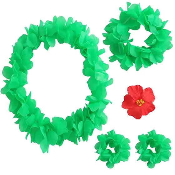 Guirlanda de Flores Havaiana Verde para Luau, Tiara de Flores, Presilha de Cabelo com Flores, Acessórios de Fantasia Fem