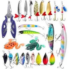 Kit de 24 Iscas de Pesca, Iscas para Pesca de Robalo em Água Salgada e Doce, Minnow VIB Swimbait Crankbait Spoons Soft L