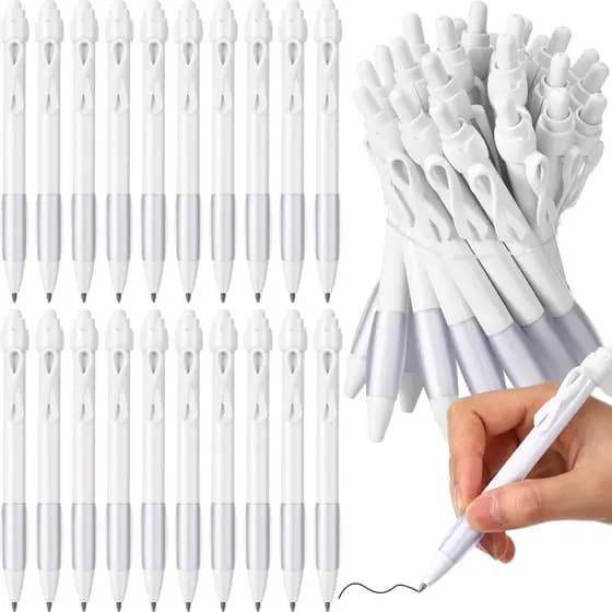 48 Pcs White Ribbon Ballpoint Pen Lung Cancer Awareness Retractable Pens Lung Cancer Funeral Ribbon Blindness Victims of