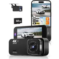Câmera Veicular 4K Frontal e Traseira, Câmera Automotiva com WiFi 5G e Cartão de 32GB, Tela IPS de 3,16”, Super Visão No