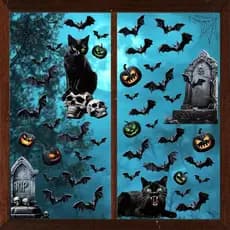 8 Adesivos de Halloween para Janela, Adesivos Pretos de Halloween com Gatos, Abóboras e Morcegos para Decoração de Festa