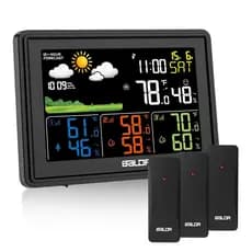 Estação Meteorológica Sem Fio BALDR com 3 Sensores, Relógios Digitais Coloridos com Temperatura Interna e Externa