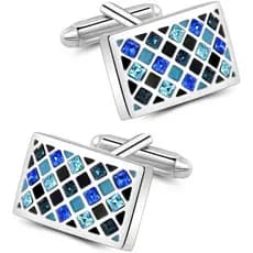 Abotoaduras Masculinas Mr.Van em Latão Banhado a Ródio com Cristais - Design Retangular 20x13mm - Inclui Bolsa de Veludo
