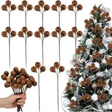 12 Peças de Decorações de Árvore de Natal em Cobre Neutro, Ornamentos de Galhos e Frutas Texturizadas em Bronze Neutro,
