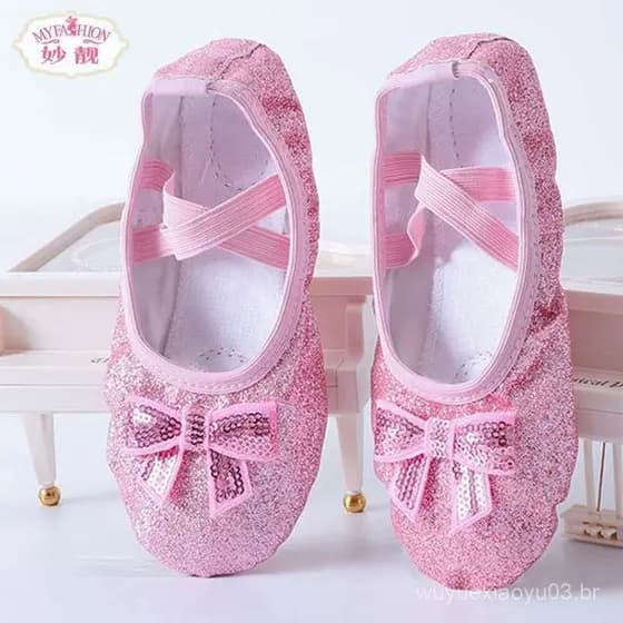 Sapatos De Dança Com Arco Rosa Brilhante Sola Macia Para Meninas Dançando Treinamento Profissional Ballet Ponta
