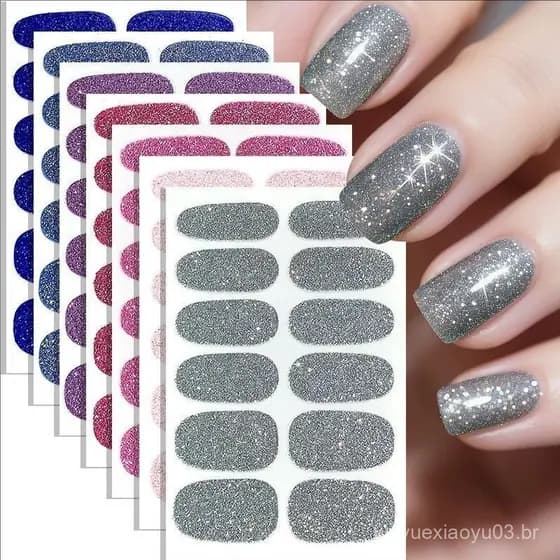 8 Folhas De Tiras De Esmalte Para Unhas , Adesivos De Gel Autoadesivos Com Glitter Rosa Adequados Casa Feminina , Faça V