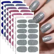 8 Folhas De Tiras De Esmalte Para Unhas , Adesivos De Gel Autoadesivos Com Glitter Rosa Adequados Casa Feminina , Faça V