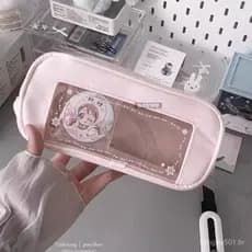 Estojo de lápis com grande abertura e alto volume, caixa de material escolar para meninas.