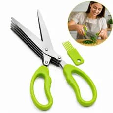 Tesoura para cozinha com 5 Lâminas Aço Inox Para Temperos Ervas Verduras Cebolinha Com Removedor Prática e medindo ~19cm