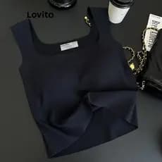 Regata feminina casual simples com almofadas no peito LNL35025.