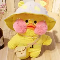 Pelúcia LaLafanfan Kawaii Cafe Mimi Pato Amarelo de 30cm, Brinquedo de Pelúcia Fofo, Boneca de Animal Macia