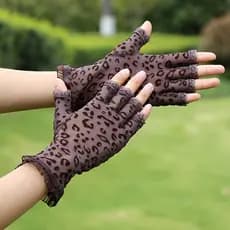 2 pares de luvas de renda de novo estilo, meias de malha sem dedos, finas, vintage, elegantes, com estampa de leopardo,