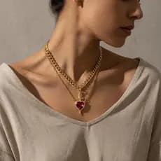 Colar de Coração para Casal, Estilo Gótico Punk Romântico, Pingente de Cristal de Zircônia, Anel, Pulseira, Joias para M