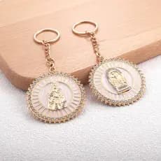 Chaveiro Nossa Senhora de Guadalupe para Mulheres, Pingente Oval de Zircônia Vintage, Acessório Elegante