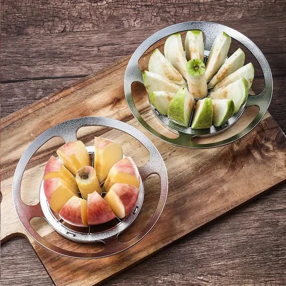 Cortador de Maçã Redondo em Forma de Disco Voador em Aço Inoxidável, Divisor de Frutas para Cortar em Fatias