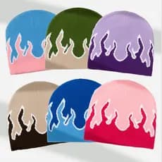 Gorro de malha estiloso para homens, gorro estilo hip-hop com estampa de chamas, gorro para ciclismo ao ar livre no outo